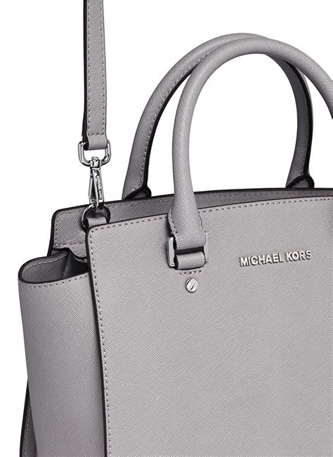 michael kors medium selma satchel pearl grey|Michael Kors selma studded.